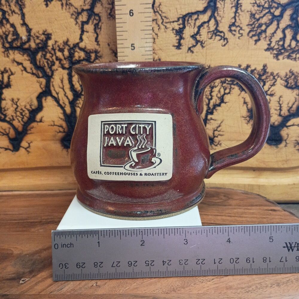 Sunset Hill Stoneware Port City Java Mug Maroon Potbelly Coffee Cup Made in USA